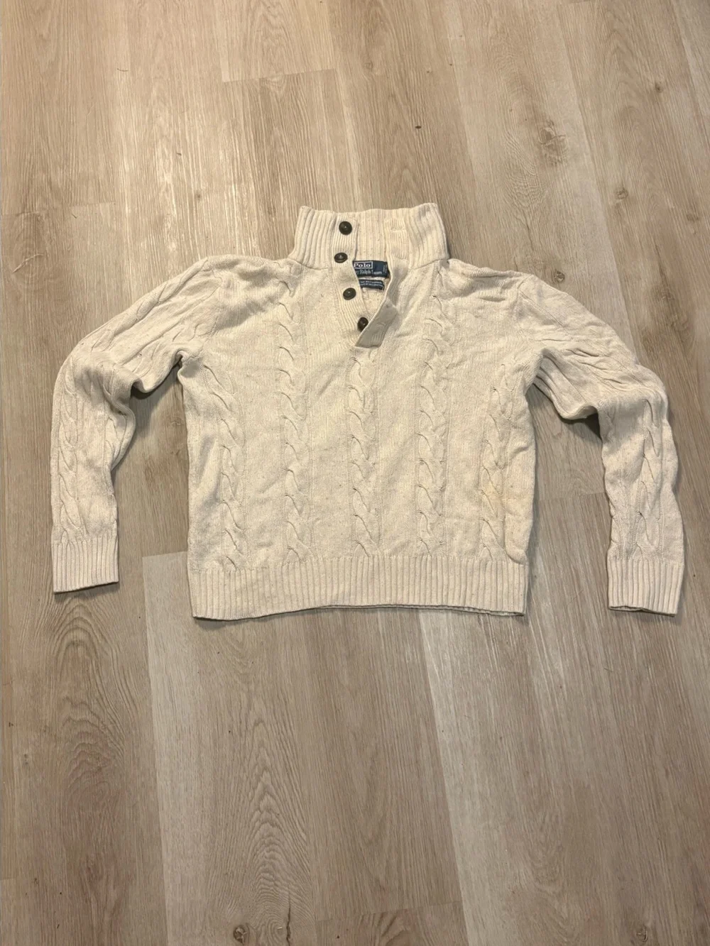 Vintage Polo Ralph Lauren Cream Cable Knit Sweater Size Large Silk & Cashmere